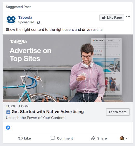 Another example of a native ad by Taboola. It can be featured as a "Suggested Post"