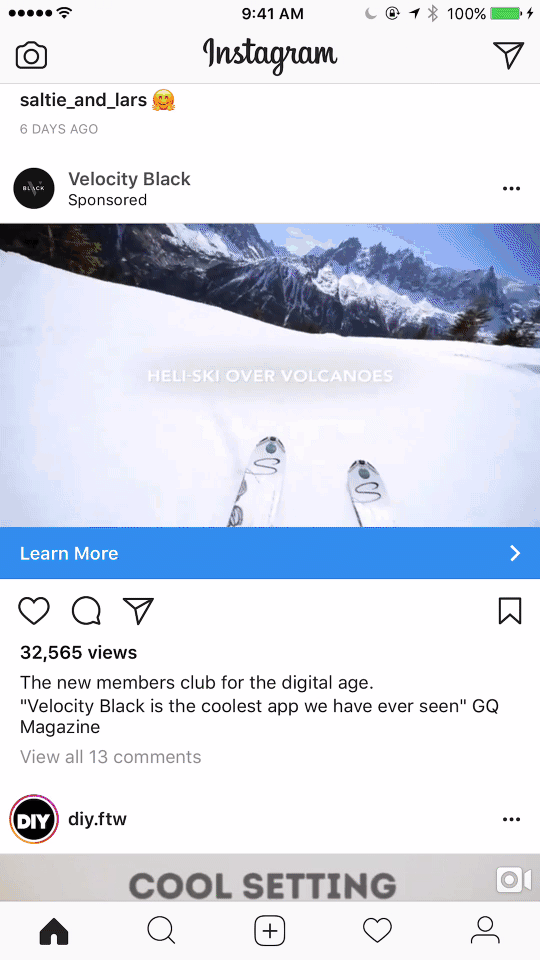 An example of an in-stream video ad you see on Instagram