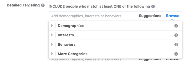 Targeting options included on Facebook
