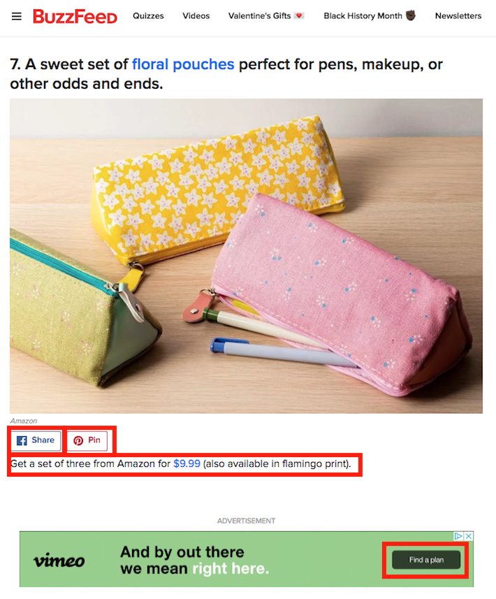 A CTA on a Buzzfeed list letting clients know where to get floral pouches.