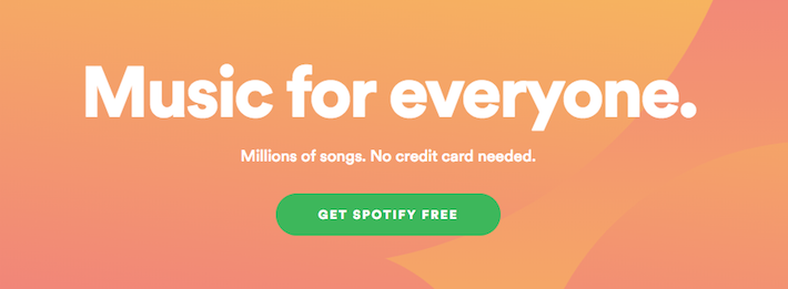 A CTA for Spotify letting visitors know they can get Spotify for Free