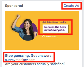 A CTA on an ad by Survey Monkey urging people to stop guessing and to get answers.
