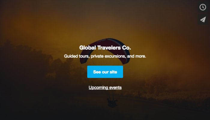 A CTA on a Vimeo video asking viewers to visit Global travelers Co.