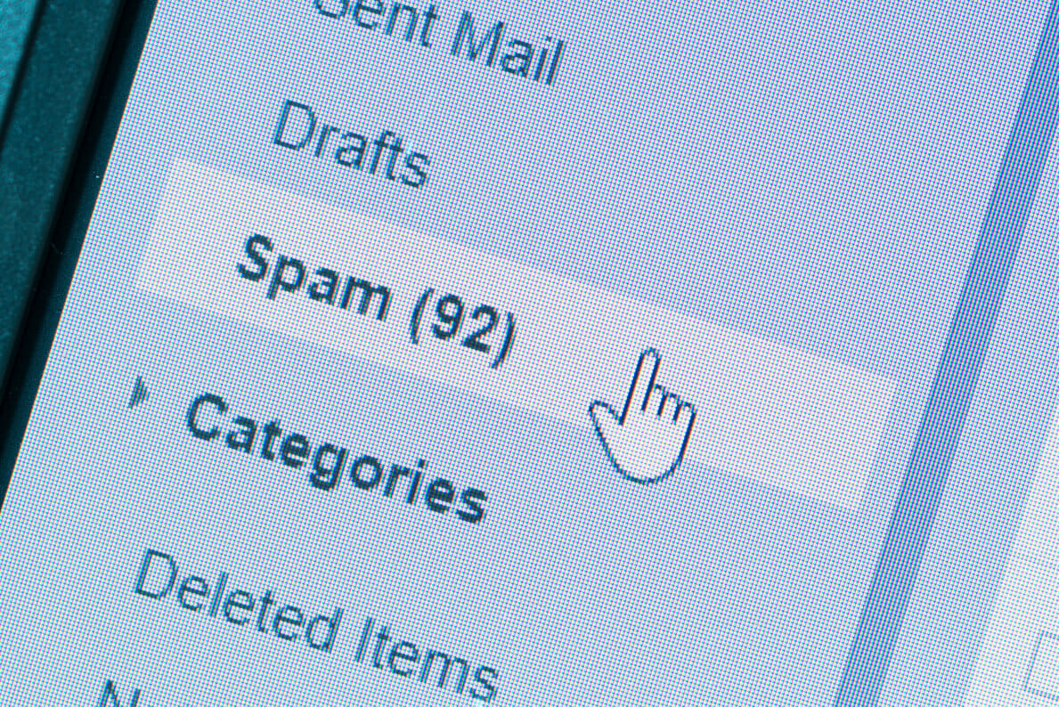 an image screenshot of an email platform with the cursor over the Spam heading. Spam could be argued as one of the initial ways to market to people.