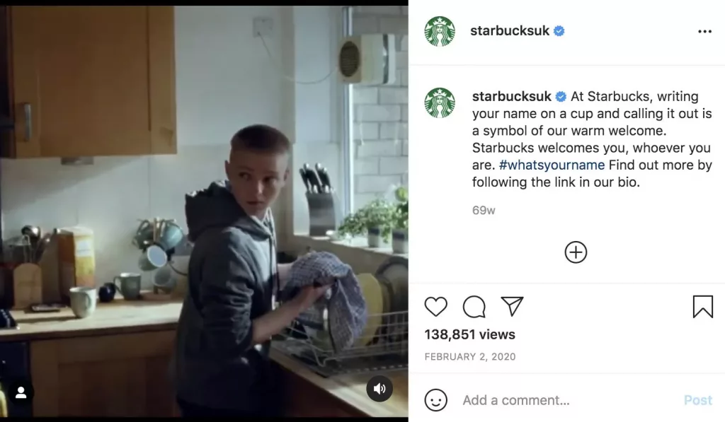 A screenshot from Starbucks Instagram account. What videos work best on Instagram in 2021
