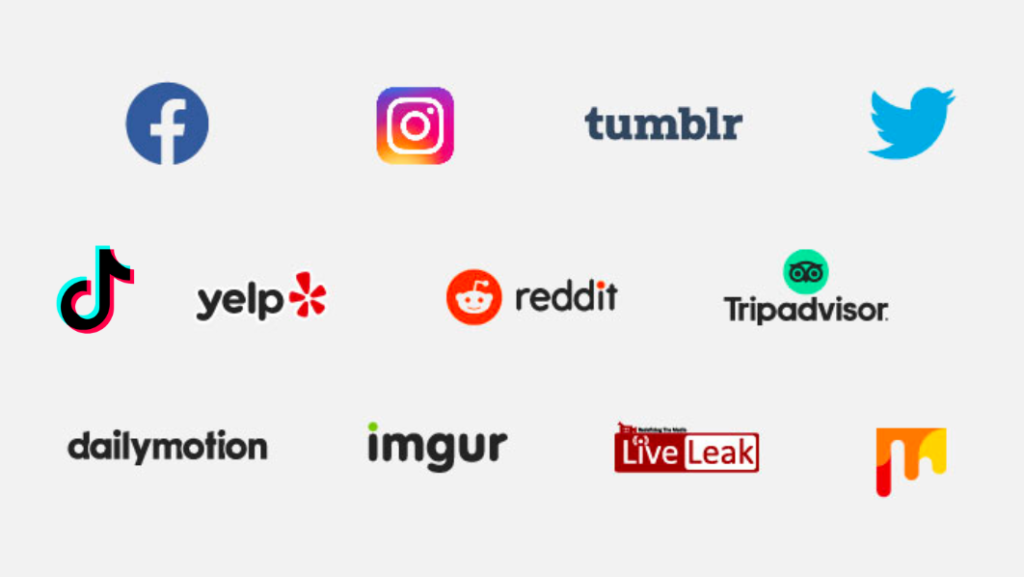 A group of social media logos on a white background.