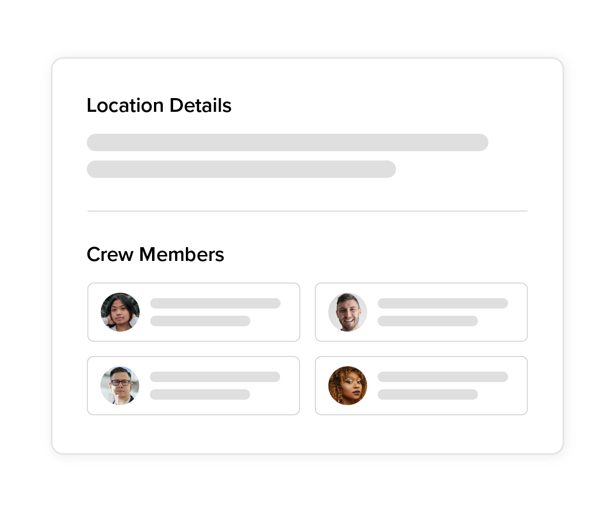 A screen displaying the location details for a group of people involved in video production services.